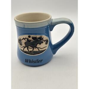 Whistler Blue And White Moose Coffee Mug Cup Thick Diner Style VG Condition